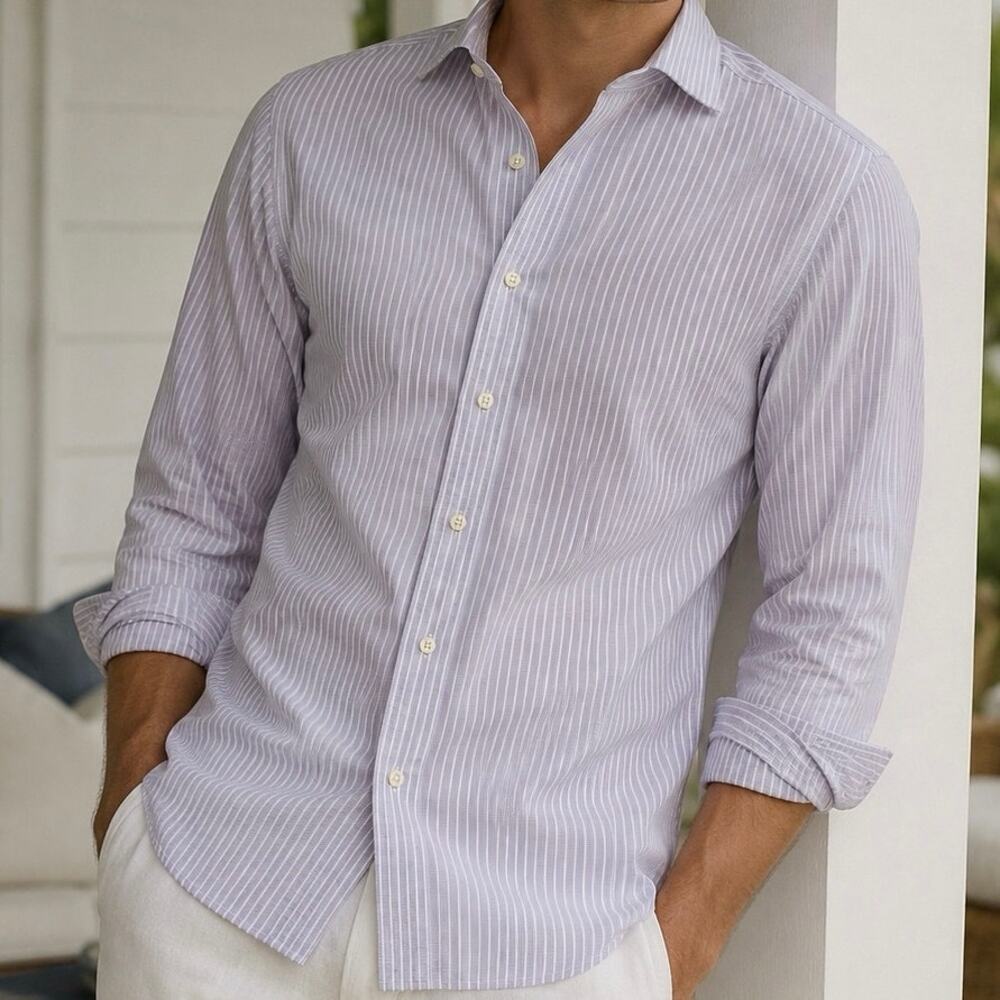 Polo by Ralph Lauren | Purple/White Stripe Minimalist Casual Cotton Dress Shirt